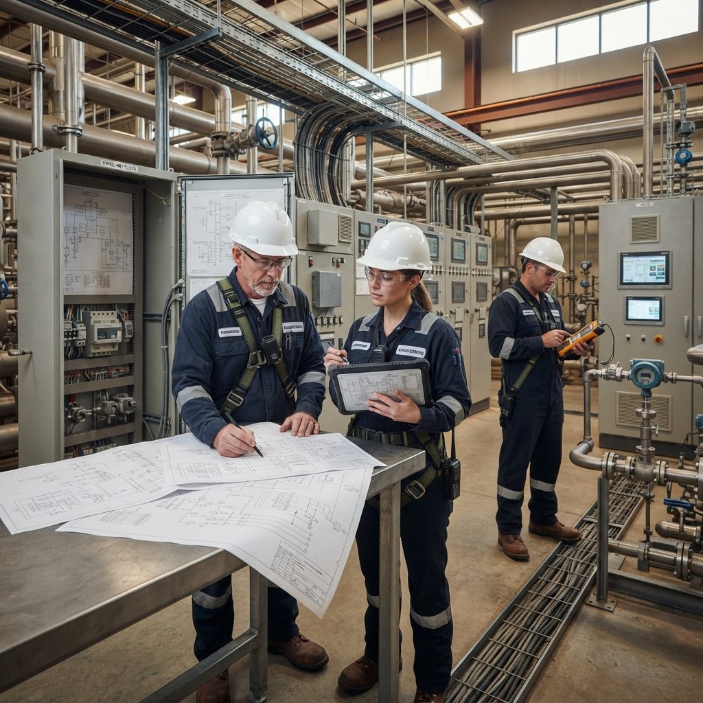 Engineers inspecting industrial equipment